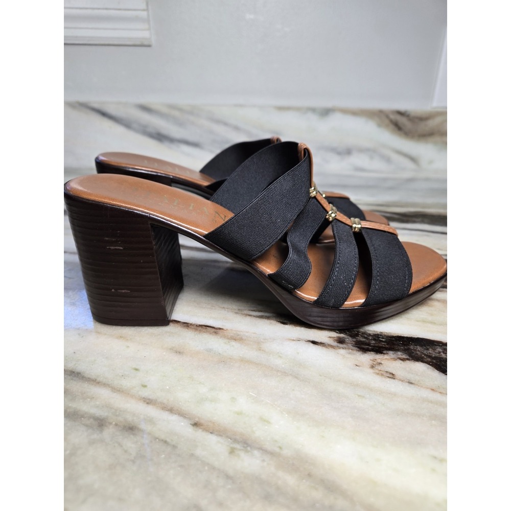 Italian‎ Shoemakers Clover Mid Wedge Slip On Sandal 8m Black Dress Shoe - Picture 6 of 10